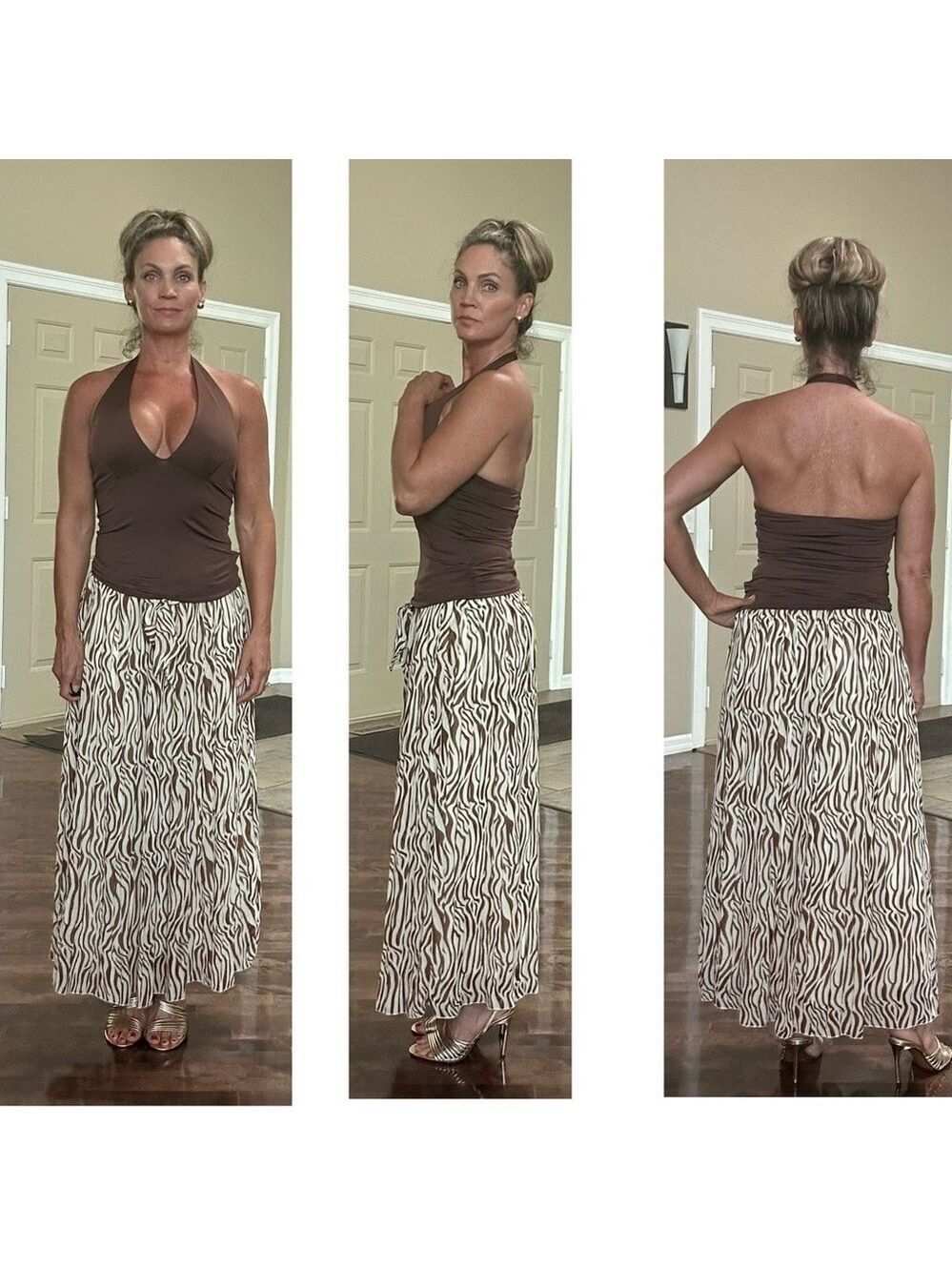 Joie cream brown zebra animal print pleated A-line midi maxi skirt fully lined
